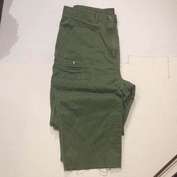 RL Vintage CARGO RALPH LAUREN WIDE LEG Army Green PANTS Raw Hem Size 12 - Picture 11 of 14